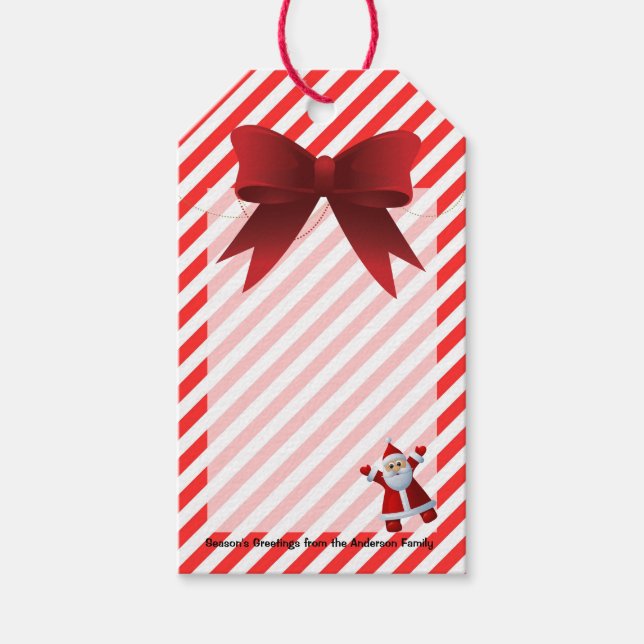 Cute Jultomten Red Bow God jul Rand Presentetikett (Framsidan)
