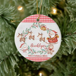 Cute Jultomten Reindeer 1:a julfoto Julgransprydnad Keramik