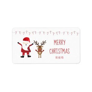 Cute Jultomten Reindeer Polkagrisars Red Adressetikett