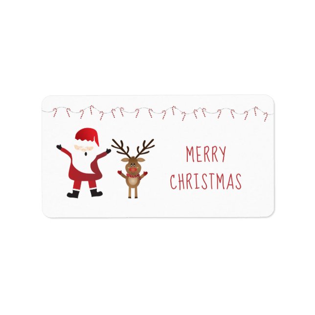 Cute Jultomten Reindeer Polkagrisars Red Label Adressetikett (Framsidan)