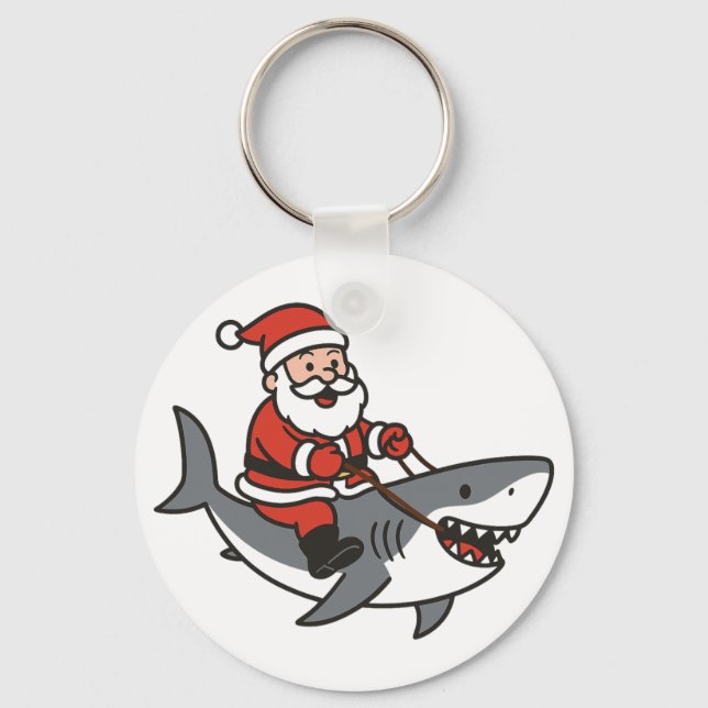 Cute Jultomten Riding a Shark Funny jul Nyckelring (Framsida)