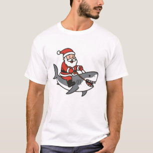 Cute Jultomten Riding a Shark Funny jul T Shirt