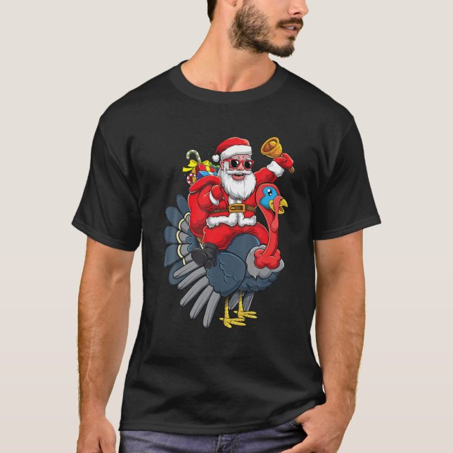 Cute Jultomten Riding Turkey Thanksgiving Boys C T Shirt (Framsida)