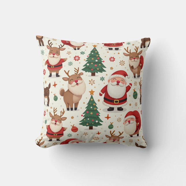 Cute Jultomten, Rudolph och Julgran Kudde (Framsida)