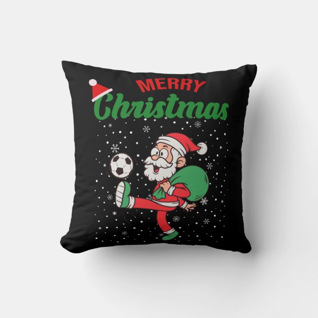 Cute Jultomten spelar Fotboll Juldag Tecknad Kudde (Framsida)