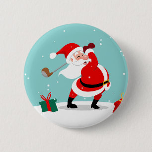 Cute Jultomten spelar golfillustration Knapp