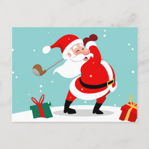Cute Jultomten spelar golfillustration Vykort