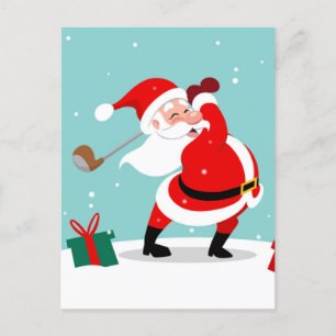 Cute Jultomten spelar golfillustration Vykort