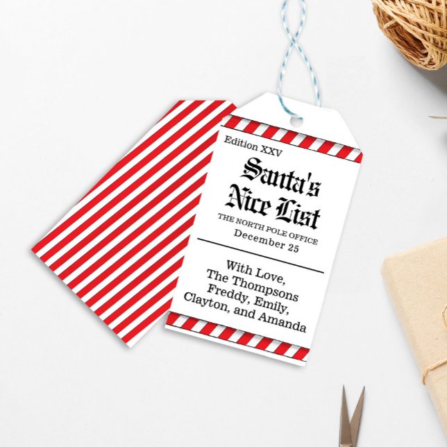 Cute Jultomtens Nicelista Anpassningsbar Presentetikett (Santa's Nice List whimsical Christmas holiday gift tag. )