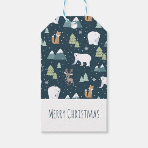 Cute Julvinter Animals Mönster Presentetikett