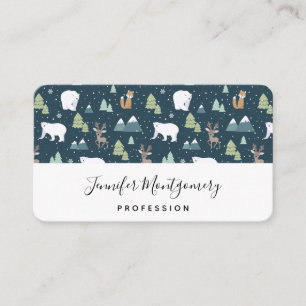 Cute Julvinter Animals Mönster Visitkort