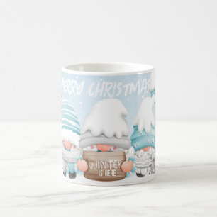 Cute Julvinter Elves and Snögubbe Art Kaffemugg