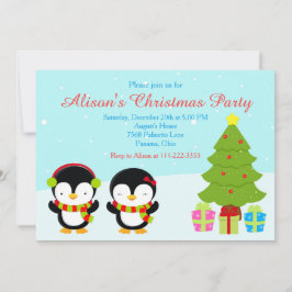 Cute Julvinter Penguins och Träd Inbjudningar