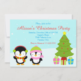 Cute Julvinter Penguins och Träd Inbjudningar