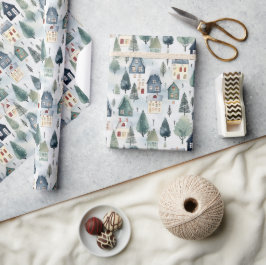 Cute julvinterfärgshus Mönster Presentpapper