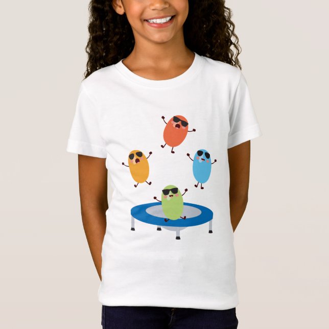 Cute Jumping Candy Beans Wearing Sunglasses T Shirt (Framsida)