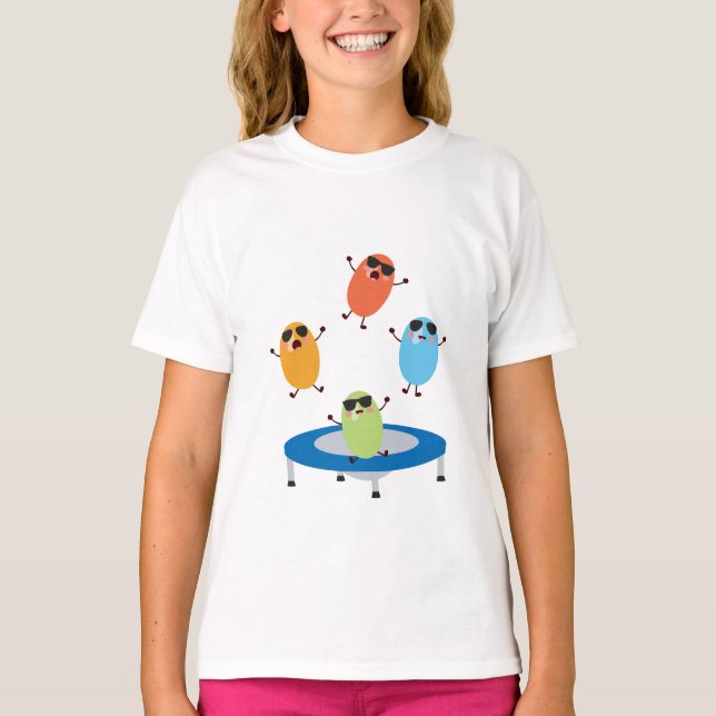 Cute Jumping Candy Beans Wearing Sunglasses T Shirt (Framsida)