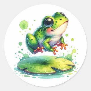 Cute Jumping Frog Whimsical Ai Art Runt Klistermärke