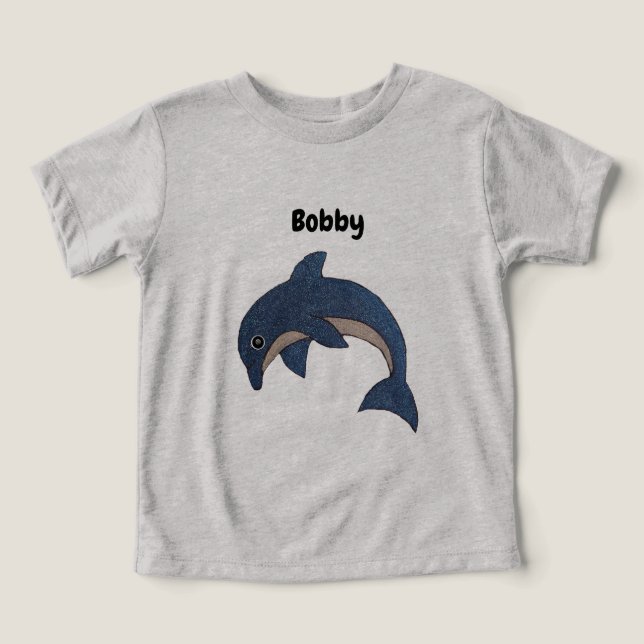 Cute Jumping Mörk blått White Dolphin T Shirt (Design Framsida)