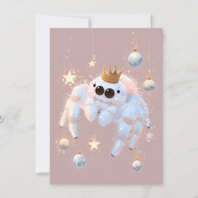 Cute Jumping Spider Pink Christmas Cards Julkort (Framsida)