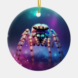 Cute Jumping Spider Vibrant Färg Julgransprydnad Keramik