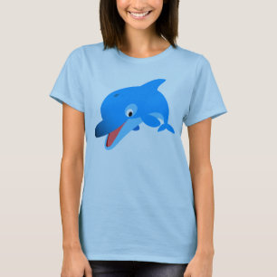 Cute Jumping Tecknad Dolphin Women T-Shirt