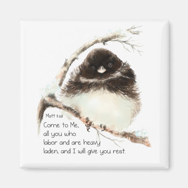 Cute Junco Bird, Scripture, Matt 11:28, Rest Magnet (Framsidan)