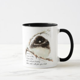 Cute Junco Bird, Scripture, Matt 11:28, Rest Mugg