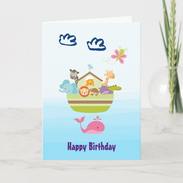 Cute Jungle Animal Ark Birthday Kort (Framsida)