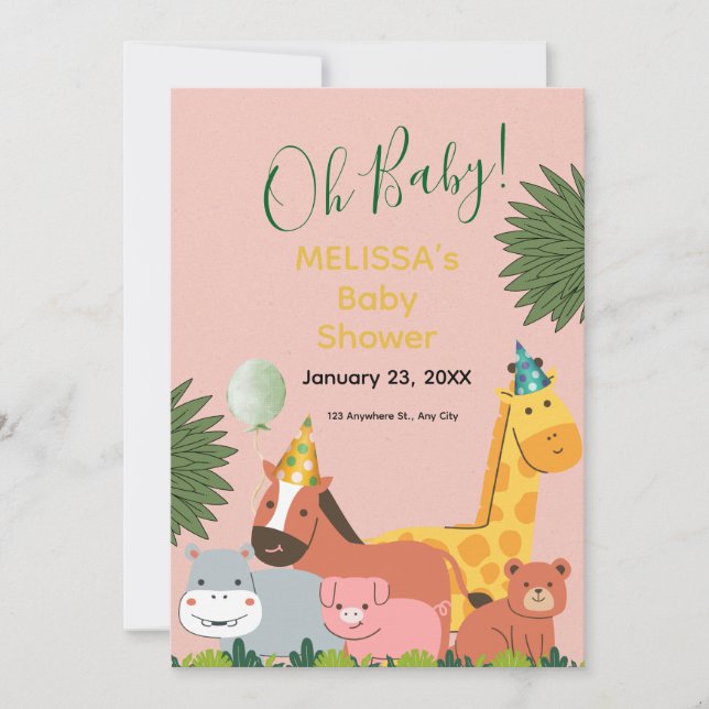 Cute Jungle Animal Baby Shower Invitation Inbjudningar (Framsida)