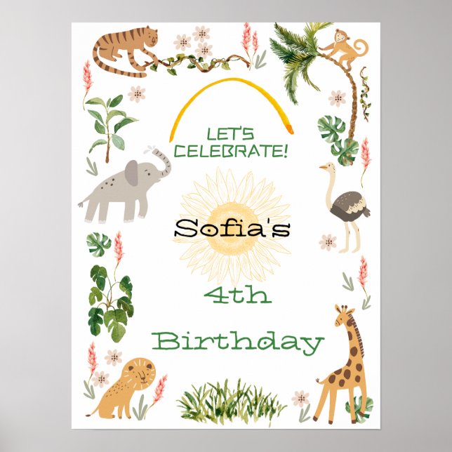 Cute Jungle Animal Birday 2 Poster (Framsidan)