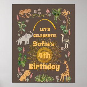 Cute Jungle Animal Birday Poster