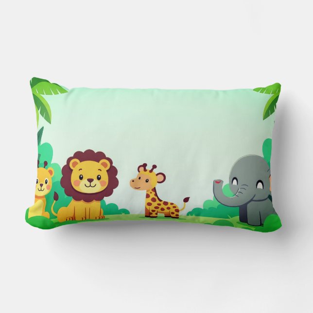 Cute Jungle Animal Friends Kids Pillow Lumbarkudde (Framsida)