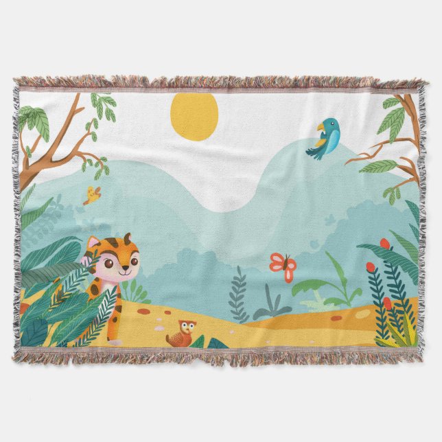 🦁 Cute Jungle Animal Kids Blanket  Filt (Framsidan)