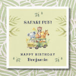 Cute Jungle Animal Kids Safari Birthday Pappersservett<br><div class="desc">Fira din Vild Födelsedagsfest i stil med den här Personligen Safari Birthday Napkin! Det är förfärat med berömvärda Safari Animals, redo att gå med barn på ett roligt fyllt äventyr genom djungeln. Med en Lejon, charmerande Giraffe och en lekfull elefant, som alla står mot en lush grey, kommer dessa vackra...</div>