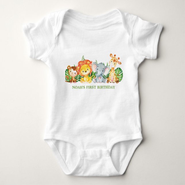 Cute Jungle Animals 1:a födelsedagen Party T Shirt (Framsida)