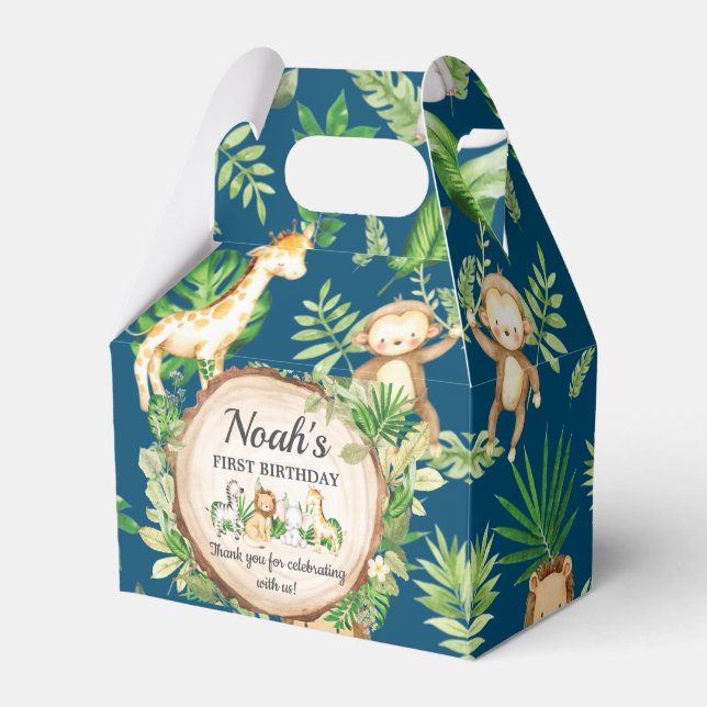 Cute Jungle Animals 1:a födelsedagen Tack Presentaskar (Framsidan Sidan)