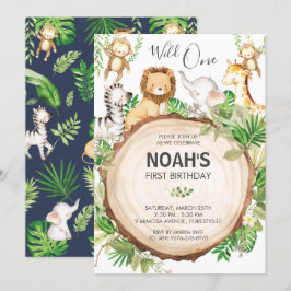 Cute Jungle Animals 1:a födelsedagsdagen Vild 1 Gr Inbjudningar