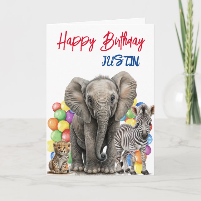 Cute Jungle Animals Birthday Personlig Kort (Framsida)