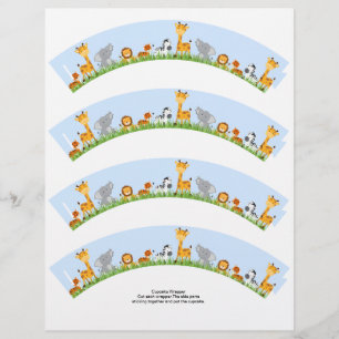 Cute Jungle Animals Boy Plain Cuptårta Wrapper Reklamblad