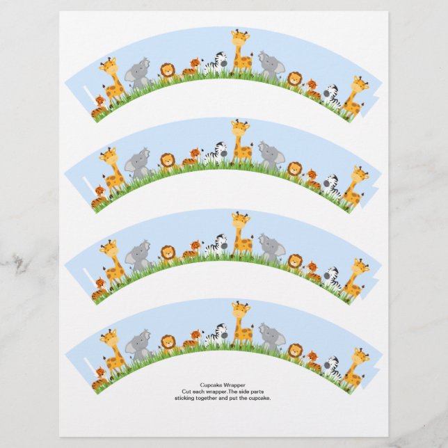 Cute Jungle Animals Boy Plain Cuptårta Wrapper Reklamblad (Framsidan)
