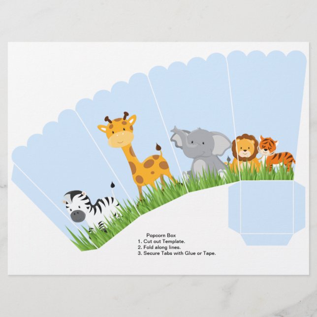 Cute Jungle Animals Boy Scalloped Popcorn Box (Framsida)