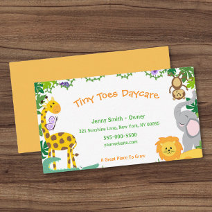 Cute Jungle Animals Child Daycare Babywatch Visitkort