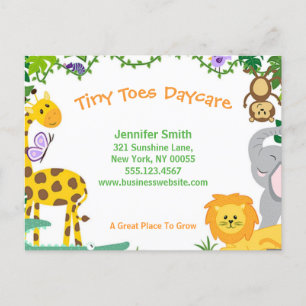 Cute Jungle Animals Child Daycare Business Vykort