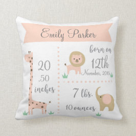 Cute Jungle Animals Flicka Announcement Pillow Kudde
