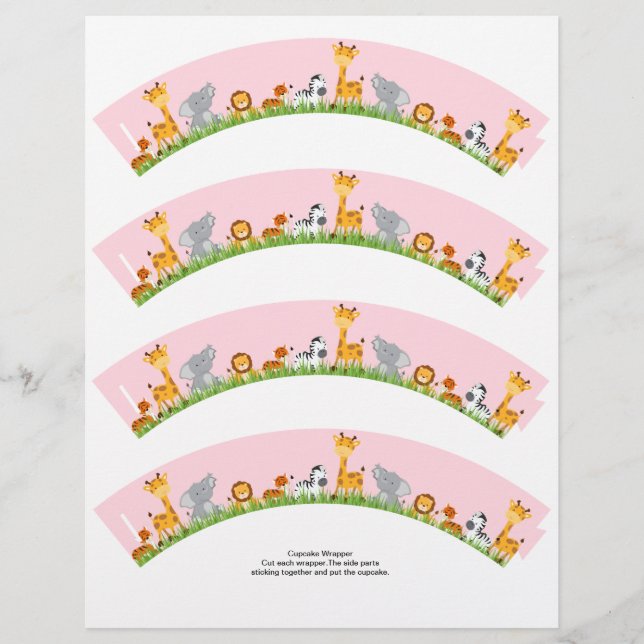 Cute Jungle Animals Girl Plain Cupcoa Wrapper (Framsida)