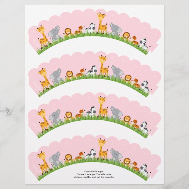 Cute Jungle Animals Girl Scalloped Cupaka Wrapper (Framsida)