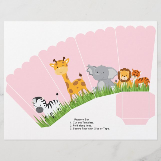 Cute Jungle Animals Girl Scalloped Popcorn Box (Framsida)