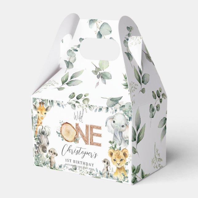 Cute Jungle Animals Greenery Boy 1:a födelsedagen Presentaskar (Framsidan Sidan)