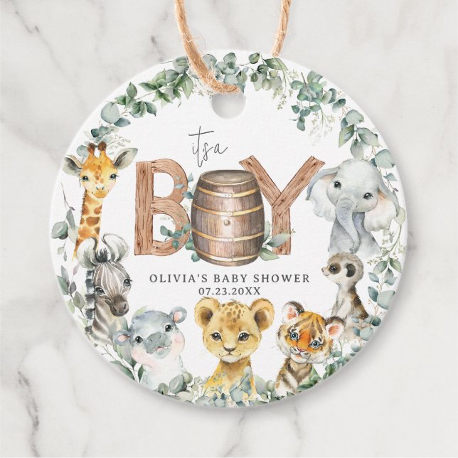 Cute Jungle Animals Greenery Boy Shower Gåvor Etiketter (Framsida)